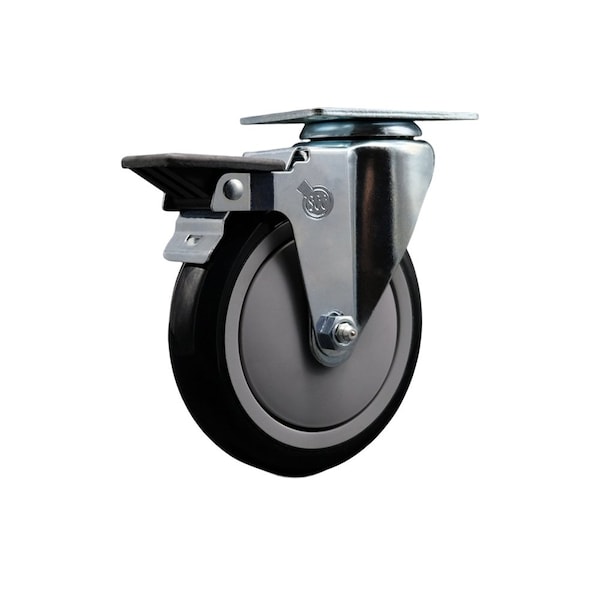 5'' Black Poly Wheel Swivel Top Plate Caster Posi Brake